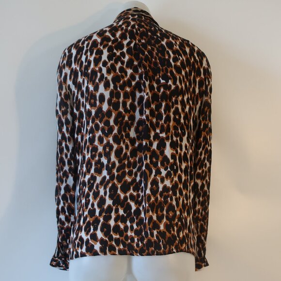 Womens Kobi Halperin Black Brown Silk Blend Animal Print Blouse Top M - Picture 8 of 11